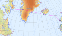 Route 1 for non-HF flight across the Atlantic