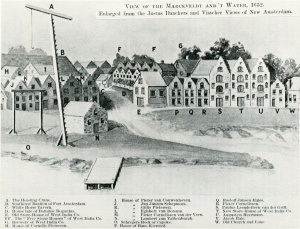 Taken in 1652 in New Amsterdam and sourced from Views of New Amsterdam, Justus, Danckers, and Visscher.